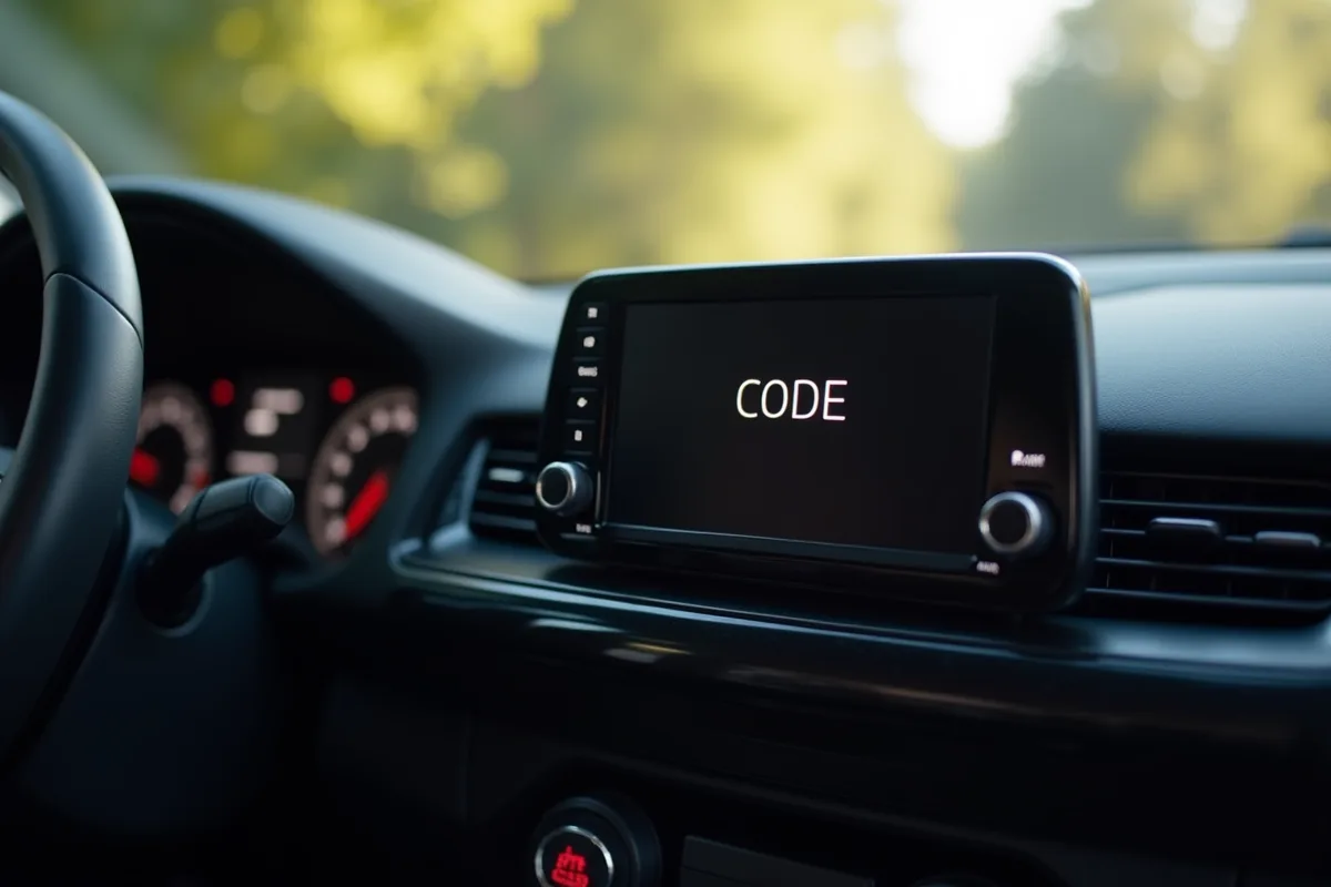 Ecran radio Renault affichant le mot CODE dans l