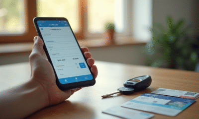 Personne tenant un smartphone avec certificat de voiture digital