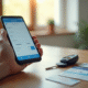Personne tenant un smartphone avec certificat de voiture digital