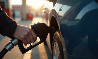 Main vérifiant la pression d'un pneu de voiture au matin