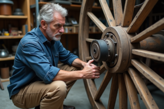 Ingénieur examinant une roue en atelier pour article sur la maintenance