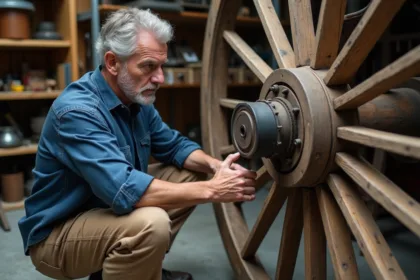 Ingénieur examinant une roue en atelier pour article sur la maintenance