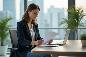 Femme d affaires examine documents d assurance voiture