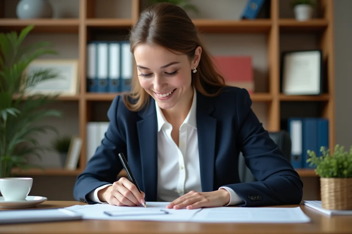 Femme d affaires examinant des papiers dans un bureau d assurance