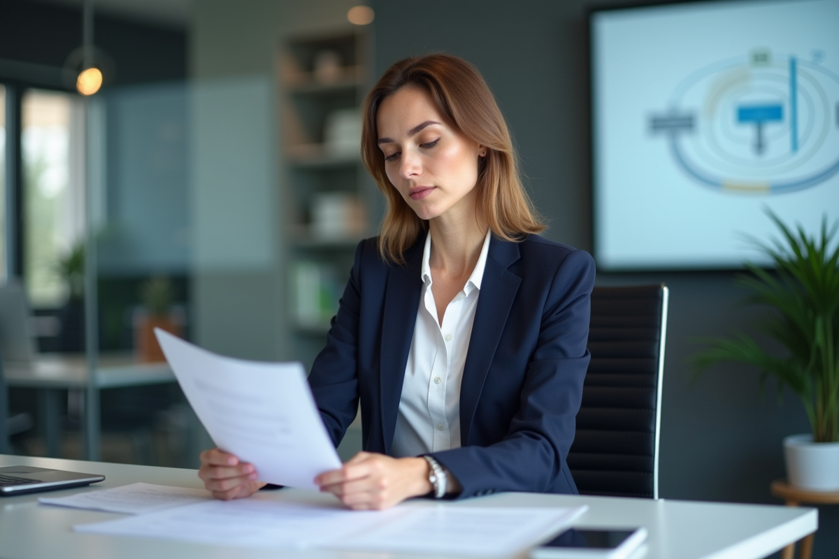 Femme d'affaires en bureau moderne en tenue professionnelle