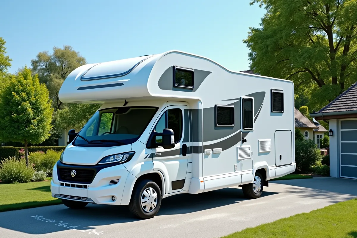Camping-car garé dans une ruelle étroite illustrant les défis de stationnement
