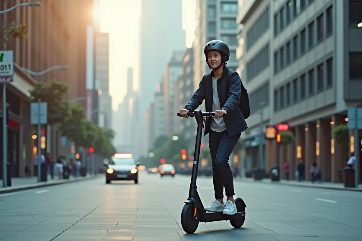 Trottinette électrique sur une route urbaine animée