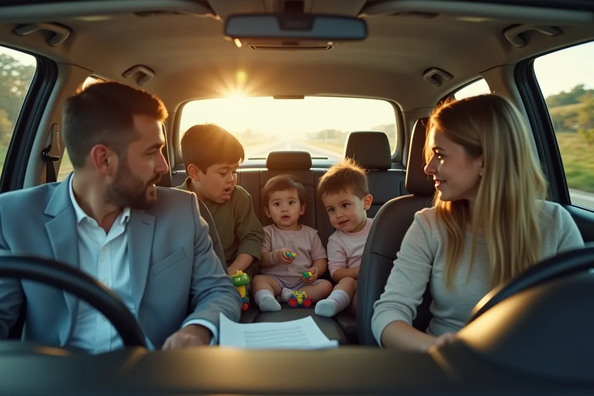 Parents discutant des options d'assurance auto avec leurs enfants