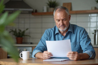 Homme d'âge moyen vérifiant ses documents d'assurance voiture