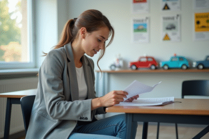 Jeune femme en classe de conduite en France