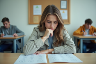 Jeune femme anxieuse lors de son test de conduite en intérieur