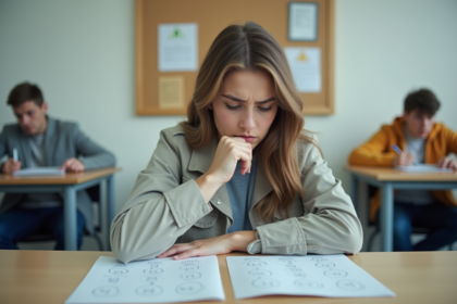 Jeune femme anxieuse lors de son test de conduite en intérieur