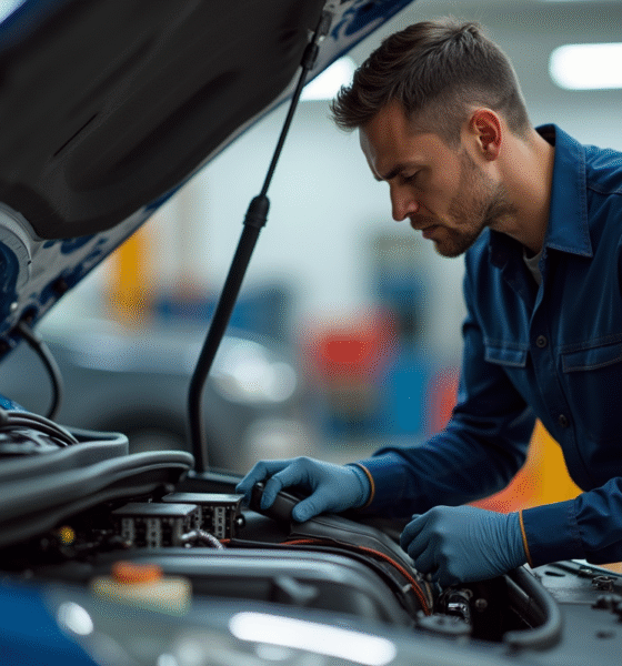 Mécanicien inspectant le moteur Peugeot 1,6 HDi en lumière naturelle
