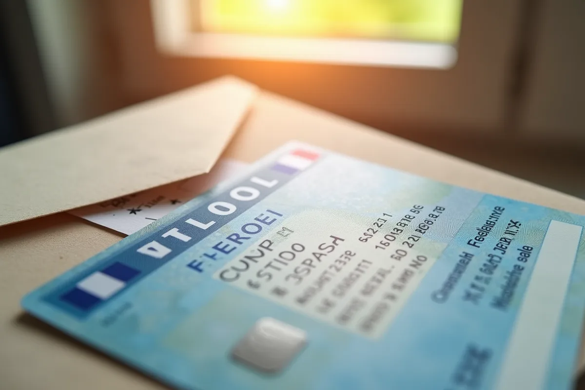 Permis de conduire français avec une enveloppe et adresse