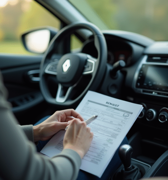 Personne tenant un manuel radio Renault dans la voiture